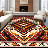 Ultra Soft Area Rug, Non Slip, Stain Resistant, Washable Area Rugs for Living Room, Bedroom, Rustic Earth Tone Ethnic Design(Red)
