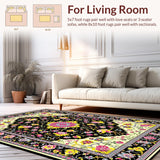 Ultra Soft Area Rug, Non Slip, Stain Resistant, Washable Area Rugs for Living Room, Bedroom, Sophisticated Multicolored Artful Motif(Black)
