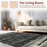Ultra Soft Area Rug, Non Slip, Stain Resistant, Washable Area Rugs for Living Room, Bedroom, Piano Key: Striped Woven Rug, Minimalist Black & White Design(Black)