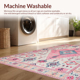 Ultra Soft Area Rug, Non Slip, Stain Resistant, Washable Area Rugs for Living Room, Bedroom, Elegant Vintage Tiled Composition(Pink)