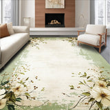 Ultra Soft Area Rug, Non Slip, Stain Resistant, Washable Area Rugs for Living Room, Bedroom, Distressed Botanical Farmhouse Dining Room Area Carpet(Green)