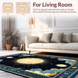 Ultra Soft Area Rug, Non Slip, Stain Resistant, Washable Area Rugs for Living Room, Bedroom, Elegant Cosmic Crescent Motif(Blue)