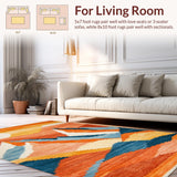 Ultra Soft Area Rug, Non Slip, Stain Resistant, Washable Area Rugs for Living Room, Bedroom, Dynamic Playful Multi-Tonal Design(Orange)