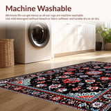 Ultra Soft Area Rug, Non Slip, Stain Resistant, Washable Area Rugs for Living Room, Bedroom, Rustic Vibrant Botanical Motif(Black)