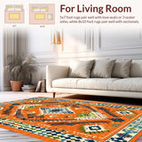 Ultra Soft Area Rug, Non Slip, Stain Resistant, Washable Area Rugs for Living Room, Bedroom, Vibrant Tribal Color Splash(Orange)