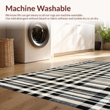 Ultra Soft Area Rug, Non Slip, Stain Resistant, Washable Area Rugs for Living Room, Bedroom, Urban Chic Rug Featuring Graphic Stripe Harmony and Monochrome Dash Artwork(Black)