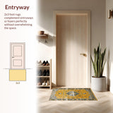 Ultra Soft Area Rug, Non Slip, Stain Resistant, Washable Area Rugs for Living Room, Bedroom, Chic Distressed Geometric Motif(Yellow)