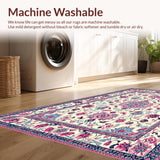 Ultra Soft Area Rug, Non Slip, Stain Resistant, Washable Area Rugs for Living Room, Bedroom, Sophisticated Colorful Blossom Pattern(Ivory)