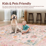 Ultra Soft Area Rug, Non Slip, Stain Resistant, Washable Area Rugs for Living Room, Bedroom, Trendy Soft Color Floral Design(Pink)