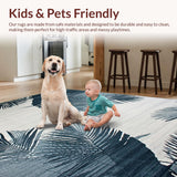 Ultra Soft Area Rug, Non Slip, Stain Resistant, Washable Area Rugs for Living Room, Bedroom, Rustic Neutral Palm Motif(Blue)