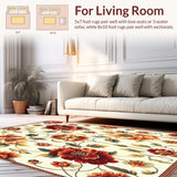 Ultra Soft Area Rug, Non Slip, Stain Resistant, Washable Area Rugs for Living Room, Bedroom, Charming Decorative with Bold Floral(White)