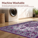 Ultra Soft Area Rug, Non Slip, Stain Resistant, Washable Area Rugs for Living Room, Bedroom, Sophisticated Pastel Floral Touch(Purple)