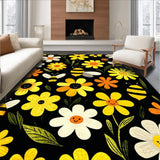 Ultra Soft Area Rug, Non Slip, Stain Resistant, Washable Area Rugs for Living Room, Bedroom, Charming Bee Floral Arrangement(Yellow)