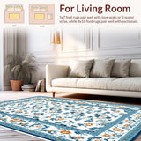 Ultra Soft Area Rug, Non Slip, Stain Resistant, Washable Area Rugs for Living Room, Bedroom, Whimsical Round Flower Design(Blue)