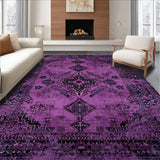Ultra Soft Area Rug, Non Slip, Stain Resistant, Washable Area Rugs for Living Room, Bedroom, Vintage Ethnic Geometric Arrangement(Purple)