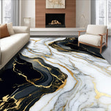 Marble Gold Swirls Accent Abstract Art Runner(White)