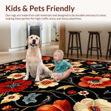 Ultra Soft Area Rug, Non Slip, Stain Resistant, Washable Area Rugs for Living Room, Bedroom, Rustic Vibrant Floral Composition(Black)