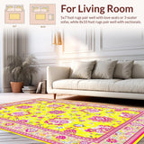 Ultra Soft Area Rug, Non Slip, Stain Resistant, Washable Area Rugs for Living Room, Bedroom, Vibrant Groovy Flower Arrangement(Yellow)
