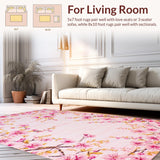 Ultra Soft Area Rug, Non Slip, Stain Resistant, Washable Area Rugs for Living Room, Bedroom, Trendy Youthful Round Floral Art(Pink)