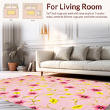 Ultra Soft Area Rug, Non Slip, Stain Resistant, Washable Area Rugs for Living Room, Bedroom, Serene Elegant Flower Aesthetic(Pink)