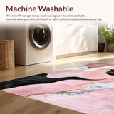 Ultra Soft Area Rug, Non Slip, Stain Resistant, Washable Area Rugs for Living Room, Bedroom, Abstract Pink and Black Fusion(Pink)