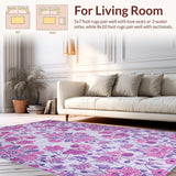 Ultra Soft Area Rug, Non Slip, Stain Resistant, Washable Area Rugs for Living Room, Bedroom, Stylish Rustic Floral Accent(Purple)