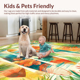 Ultra Soft Area Rug, Non Slip, Stain Resistant, Washable Area Rugs for Living Room, Bedroom, Artistic Surfboard Area Rug Featuring Lush Tropical Paradise(Orange)