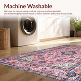 Ultra Soft Area Rug, Non Slip, Stain Resistant, Washable Area Rugs for Living Room, Bedroom, Vintage Floral Medallion Elegance(Pink)