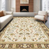 Ultra Soft Area Rug, Non Slip, Stain Resistant, Washable Area Rugs for Living Room, Bedroom, Chic Classic Botanical Motif(Beige)