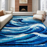 Ultra Soft Area Rug, Non Slip, Stain Resistant, Washable Area Rugs for Living Room, Bedroom, Serene Coastal Wave Aesthetic(Blue)