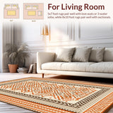 Ultra Soft Area Rug, Non Slip, Stain Resistant, Washable Area Rugs for Living Room, Bedroom, Warm Toned Tiled Aesthetic Piece(Orange)