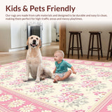 Ultra Soft Area Rug, Non Slip, Stain Resistant, Washable Area Rugs for Living Room, Bedroom, Serene Light Pink Daisy Theme(Ivory)