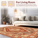 Ultra Soft Area Rug, Non Slip, Stain Resistant, Washable Area Rugs for Living Room, Bedroom, Cozy Textured Vintage Pattern(Orange)