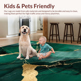 Ultra Soft Area Rug, Non Slip, Stain Resistant, Washable Area Rugs for Living Room, Bedroom, Sophisticated Marbleized Visual Harmony(Green)