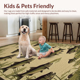 Ultra Soft Area Rug, Non Slip, Stain Resistant, Washable Area Rugs for Living Room, Bedroom, Rustic Wildlife Scene Imagery(Green)