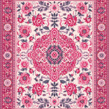 Ultra Soft Area Rug, Non Slip, Stain Resistant, Washable Area Rugs for Living Room, Bedroom, Retro Floral Nursery Carpet for Girls Room(Pink)