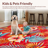 Ultra Soft Area Rug, Non Slip, Stain Resistant, Washable Area Rugs for Living Room, Bedroom, Eclectic Floral Palette Design(Red)