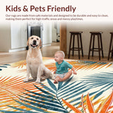Ultra Soft Area Rug, Non Slip, Stain Resistant, Washable Area Rugs for Living Room, Bedroom, Playful Floral Tropics Palette(Orange)