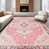 Ultra Soft Area Rug, Non Slip, Stain Resistant, Washable Area Rugs for Living Room, Bedroom, Artistic Dusty Pink Geometric Style(Pink)