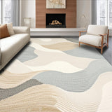 Minimalist Beige Bath Mat with Abstract Wave Like Design(Beige)