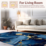 Ultra Soft Area Rug, Non Slip, Stain Resistant, Washable Area Rugs for Living Room, Bedroom, Trendy Abstract Metallic Flourish(Blue)