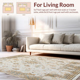Ultra Soft Area Rug, Non Slip, Stain Resistant, Washable Area Rugs for Living Room, Bedroom, Vintage Style Beige Runner Non Slip Distressed Mat(Beige)