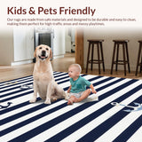Ultra Soft Area Rug, Non Slip, Stain Resistant, Washable Area Rugs for Living Room, Bedroom, Contemporary Blue and Ivory Stripes(Blue)