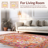 Ultra Soft Area Rug, Non Slip, Stain Resistant, Washable Area Rugs for Living Room, Bedroom, Striking Eclectic Floral Fusion(Orange)