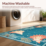 Ultra Soft Area Rug, Non Slip, Stain Resistant, Washable Area Rugs for Living Room, Bedroom, Charming Nautical Coral Aesthetic(Blue)