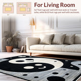 Ultra Soft Area Rug, Non Slip, Stain Resistant, Washable Area Rugs for Living Room, Bedroom, Psychedelic Monochrome Abstract Waves(Black)
