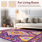 Ultra Soft Area Rug, Non Slip, Stain Resistant, Washable Area Rugs for Living Room, Bedroom, Sophisticated Tiled Design Elements(Purple)
