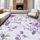 Ultra Soft Area Rug, Non Slip, Stain Resistant, Washable Area Rugs for Living Room, Bedroom, Rustic White Blossom Aesthetic(Purple)
