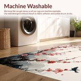 Ultra Soft Area Rug, Non Slip, Stain Resistant, Washable Area Rugs for Living Room, Bedroom, Elegant Japanese Floral Cascade(Red)