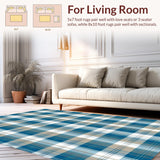Ultra Soft Area Rug, Non Slip, Stain Resistant, Washable Area Rugs for Living Room, Bedroom, Soft Blue Plaid Visual Harmony(Blue)